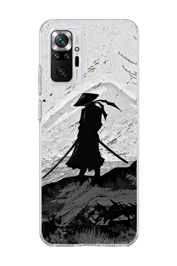 Redmi Note 10 Pro 4g Compatible Samurai Black and White Printed Transparent Phone Case
