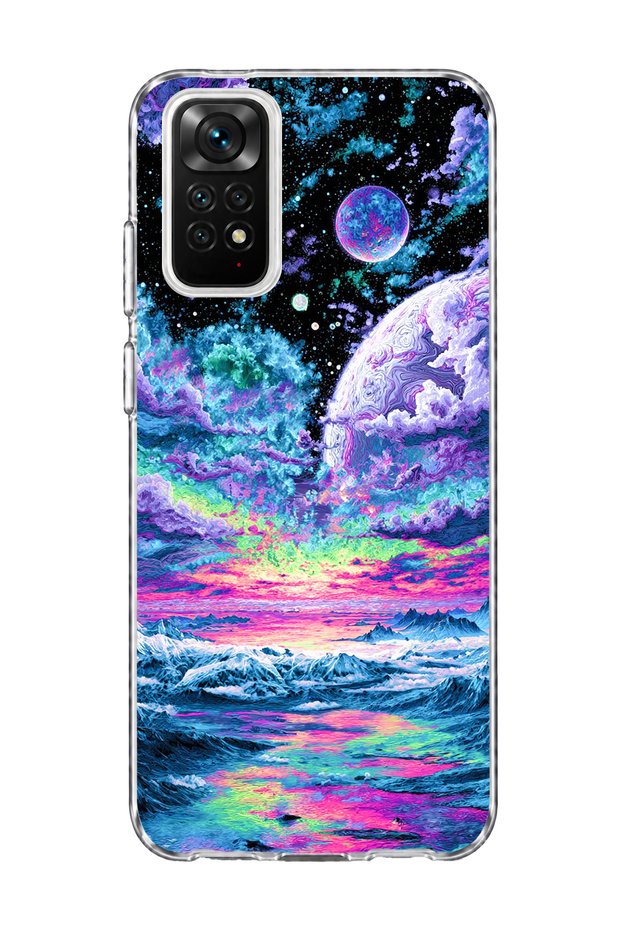 Redmi Note 11 / 11S Compatible Purple Planet Ocean Printed Transparent Phone Case