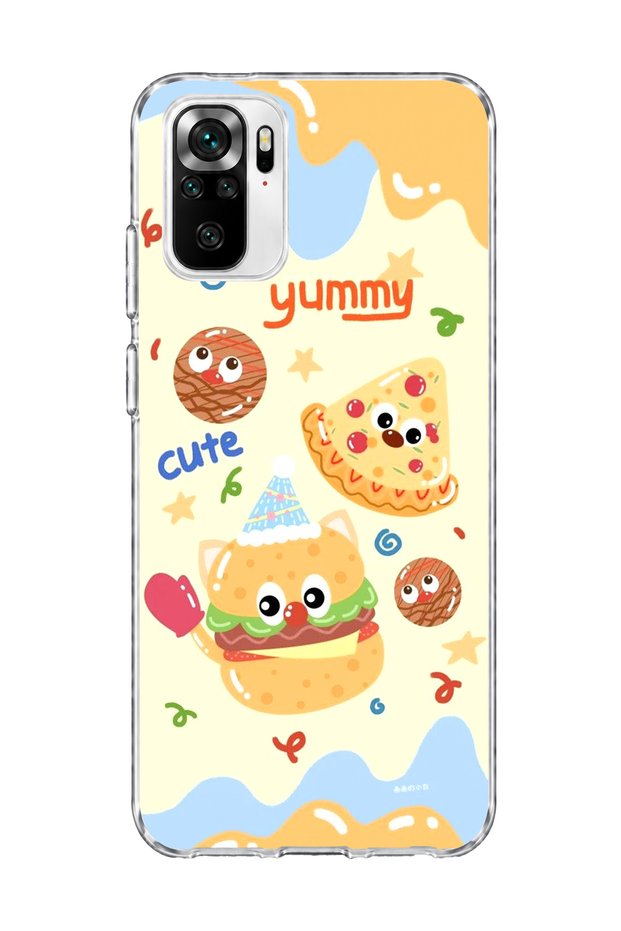 Redmi Note 10 / 10S Compatible Cute Hamburger Pizza Printed Transparent Phone Case