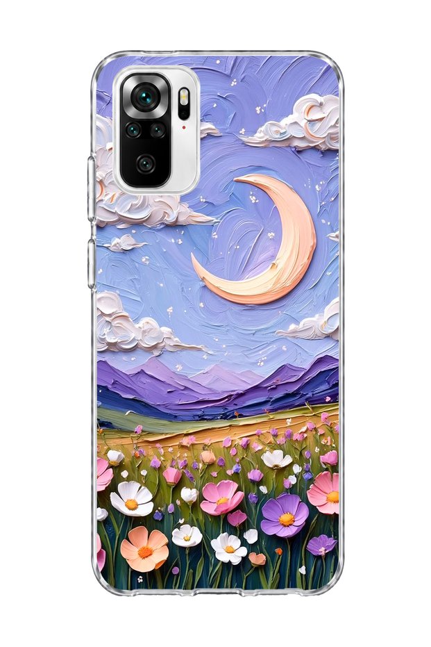 Redmi Note 10 / 10S Compatible Crescent and Flower Field Printed Transparent Phone Case