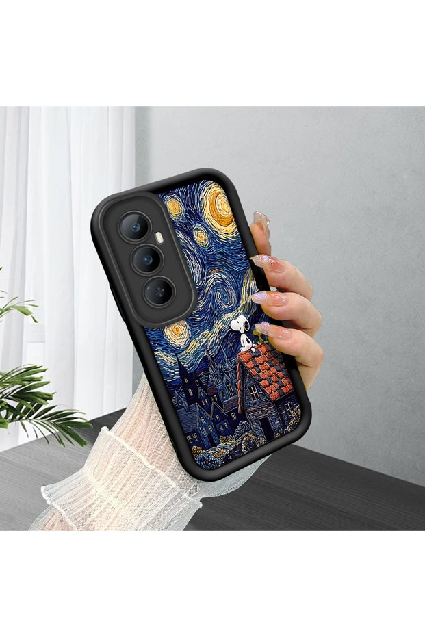 Realme C65 4g Compatible Black Silicone Camera Protected Shock Absorbing Protective Case Starry Oily Snoopy