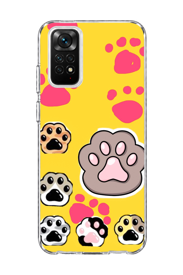 Redmi Note 11 / 11S Compatible Colorful Paw Yellow Printed Transparent Phone Case