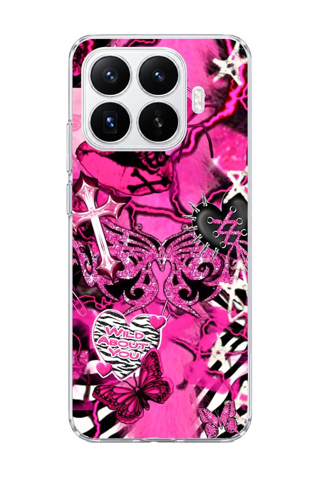 Mi 17t Compatible Pink Butterfly Star Printed Transparent Phone Case