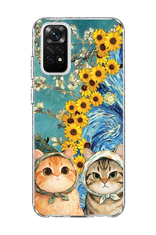 Redmi Note 11 / 11S Compatible Starry Night Two Cats Printed Transparent Phone Case