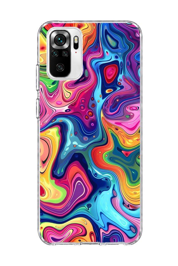 Redmi Note 10 / 10S Compatible Rainbow Fluid Color Printed Transparent Phone Case