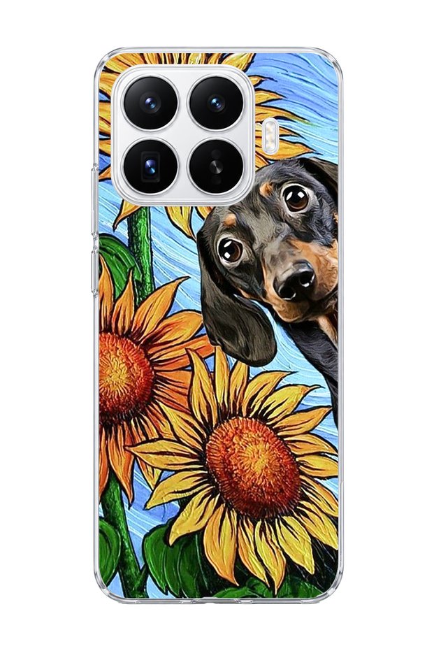 Mi 17t Compatible Sausage Dog Sunflower Printed Transparent Phone Case