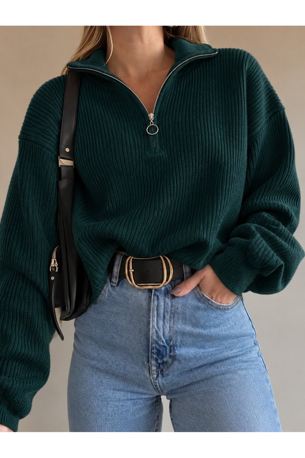 Women's Half Zipper Thessaloniki Knitted Sweater Kpln