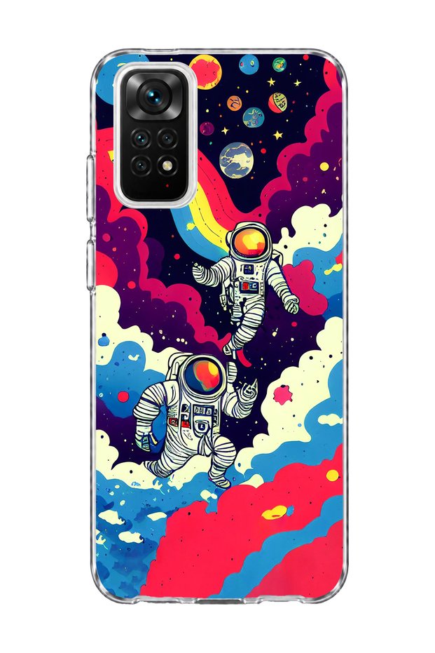 Redmi Note 11 / 11S Compatible Astronaut and Rainbow Printed Transparent Phone Case