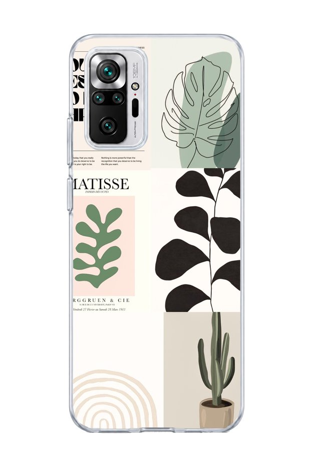 Redmi Note 10 Pro 4g Compatible Leaf Cactus Banner Printed Transparent Phone Case