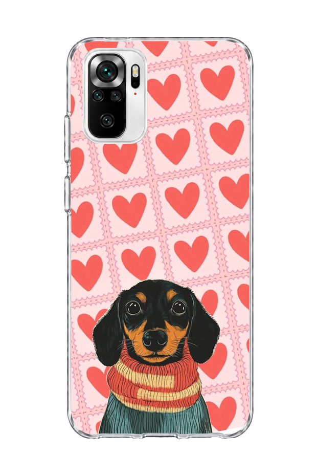 Redmi Note 10 / 10S Compatible Sausage Dog Red Heart Printed Transparent Phone Case