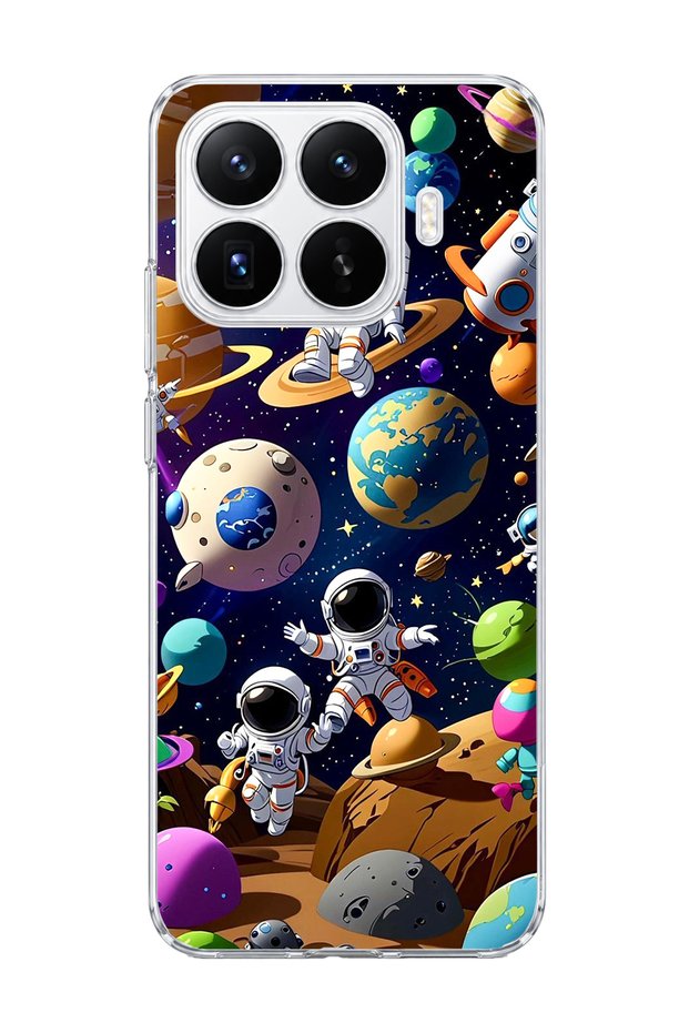 Mi 17t Compatible Cute Astronaut Planet Printed Transparent Phone Case