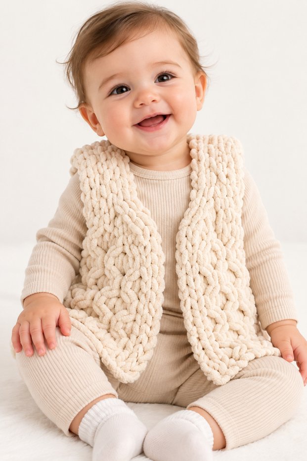 Baby Vest 0-12 Months Puffy Hair Knitted Patterned Sleeveless Vest for Girls and Boys