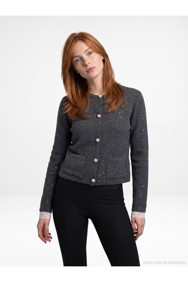 Shiny Knitwear Cardigan with Pocket Detail