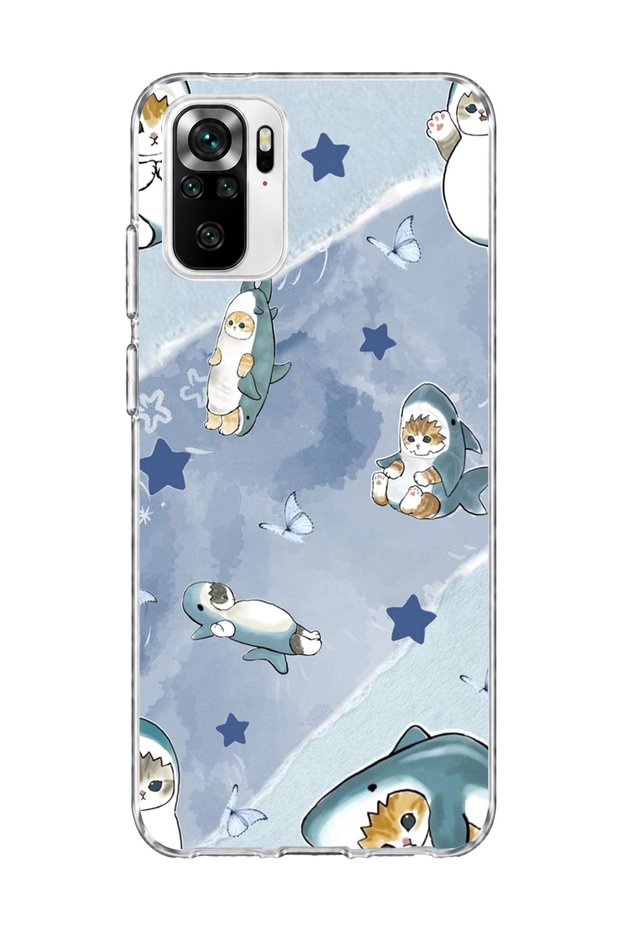 Redmi Note 10 / 10S Compatible Shark Costume Cat Printed Transparent Phone Case
