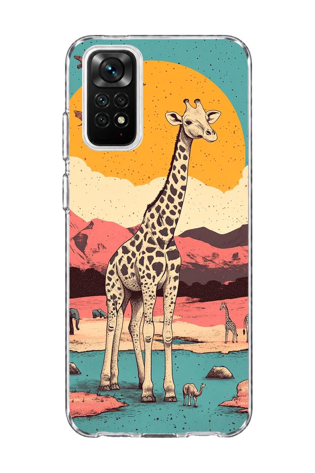 Redmi Note 11 / 11S Compatible Giraffe Sunset Printed Transparent Phone Case