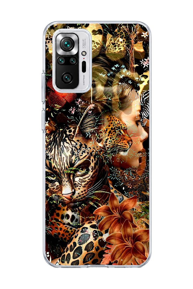 Redmi Note 10 Pro 4g Compatible Leopard Gold Collage Printed Transparent Phone Case