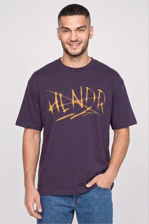 Men Crew Neck Short Sleeve Graphic Print T-Shirt, Dark Purple
