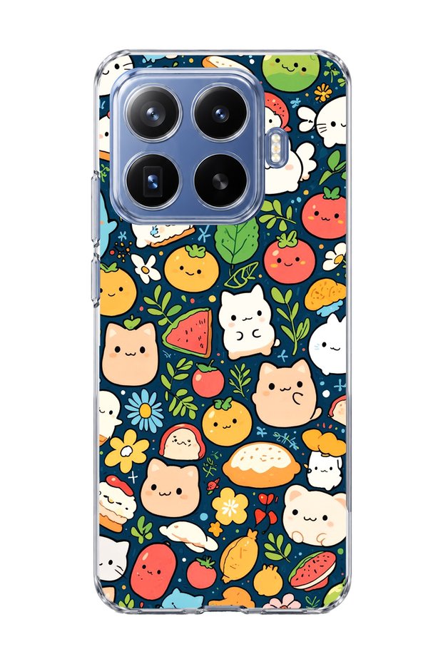 Mi 17t Pro Compatible Cat Fruit Navy Blue Printed Transparent Phone Case