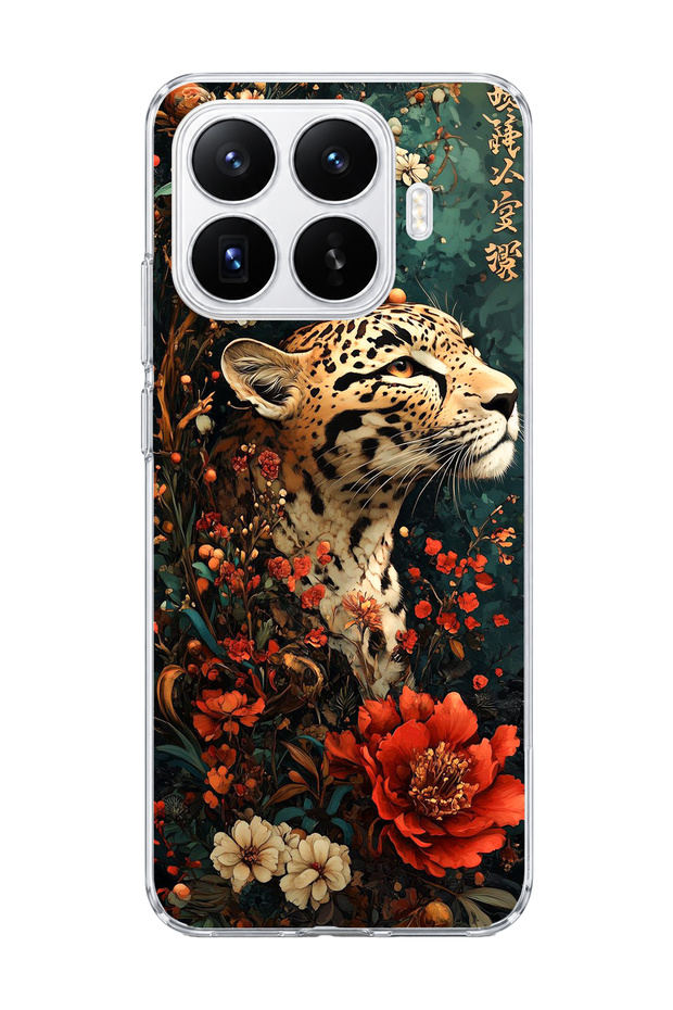 Mi 17t Compatible Leopard Red Flower Printed Transparent Phone Case