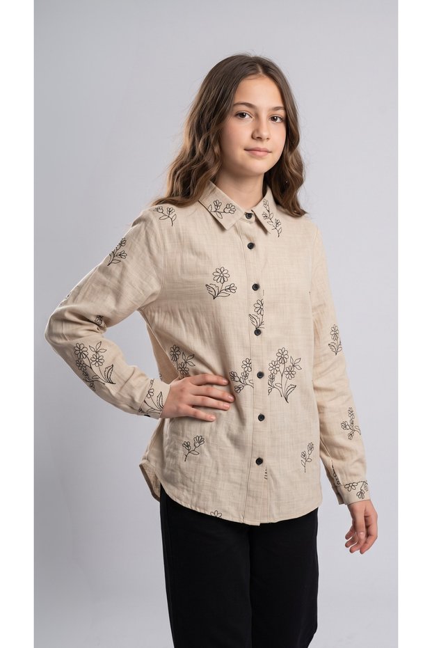 Girl's appliqued shirt, special occasion long sleeve shirt, ages 11-14