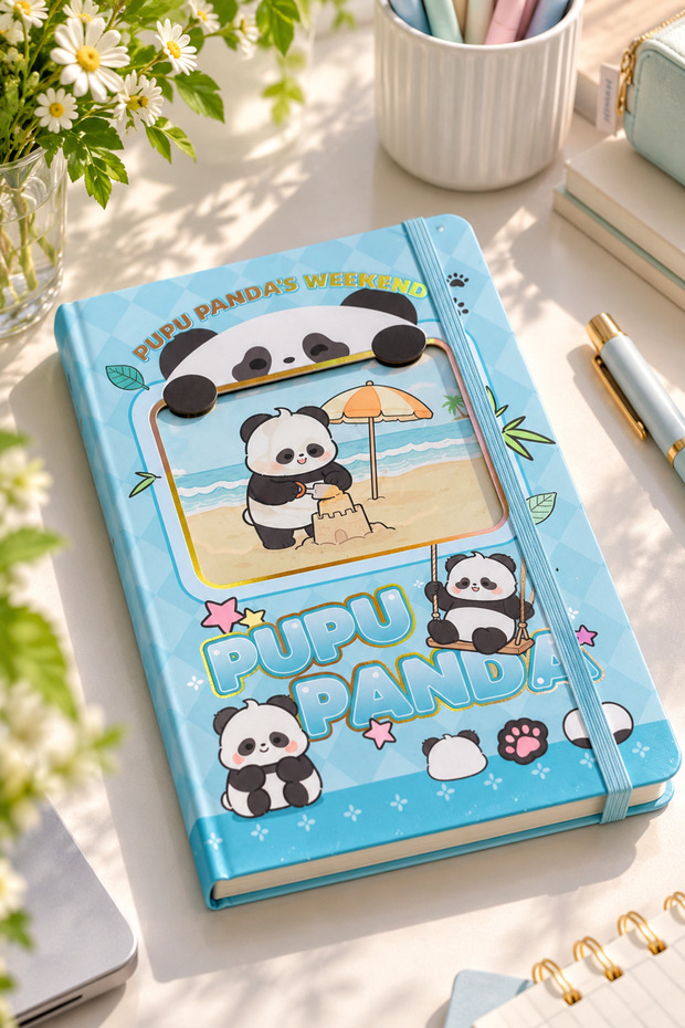 Hologram Cover Panda Notebook – A5, 80 Sheets 160 Pages Lined - Blue
