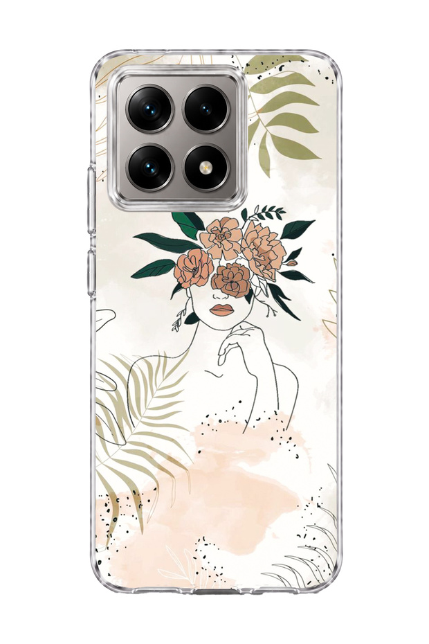 Mi 14t Compatible Flower Headed Woman Drawing Printed Transparent Phone Case