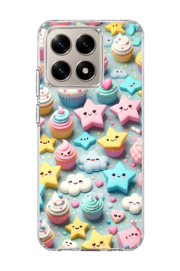 Mi 15t Compatible Pastel Cake Star Printed Transparent Phone Case