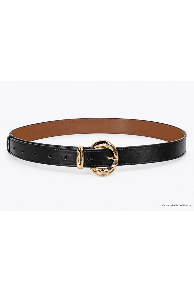 Gold Buckle Faux Leather Belt Lkm0020 Black