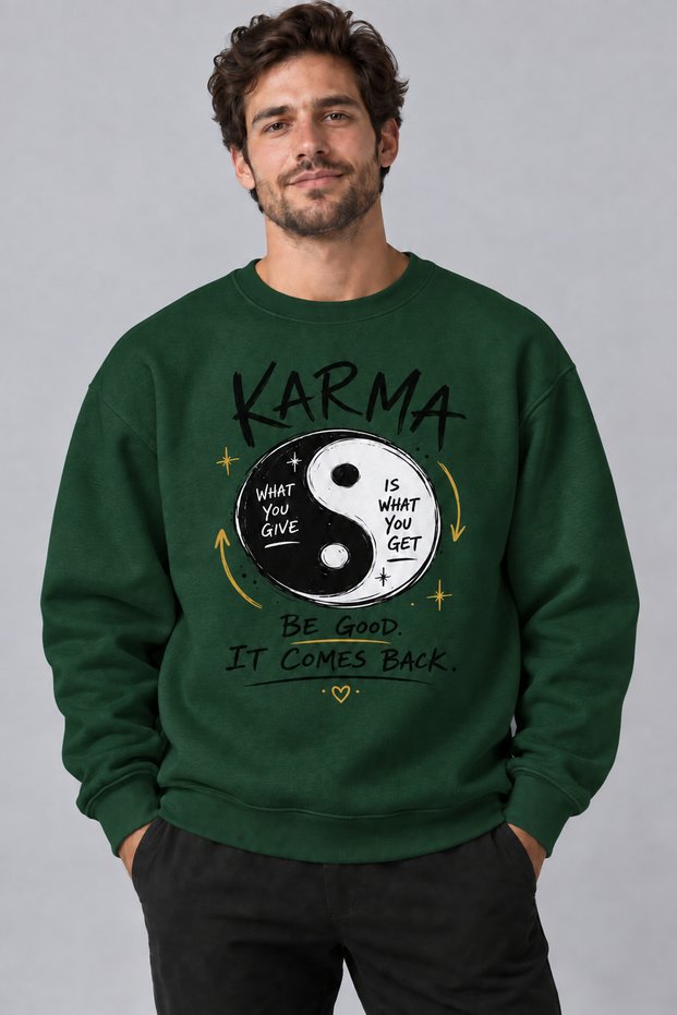 Mixed Text Yin Yang Printed Unisex Oversize Sweatshirt – Crew Neck Casual Sweatshirt
