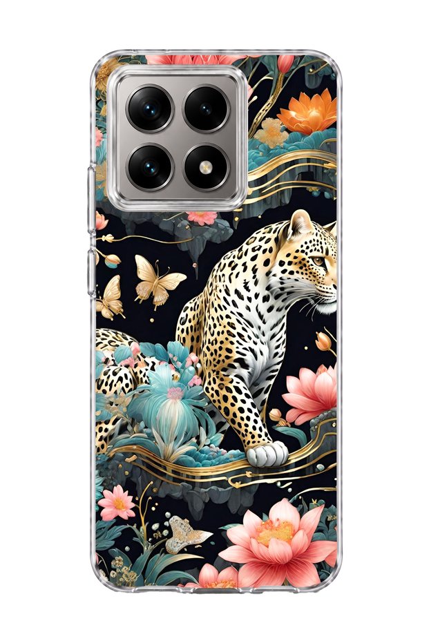 Mi 14t Compatible Leopard Water Lily Printed Transparent Phone Case