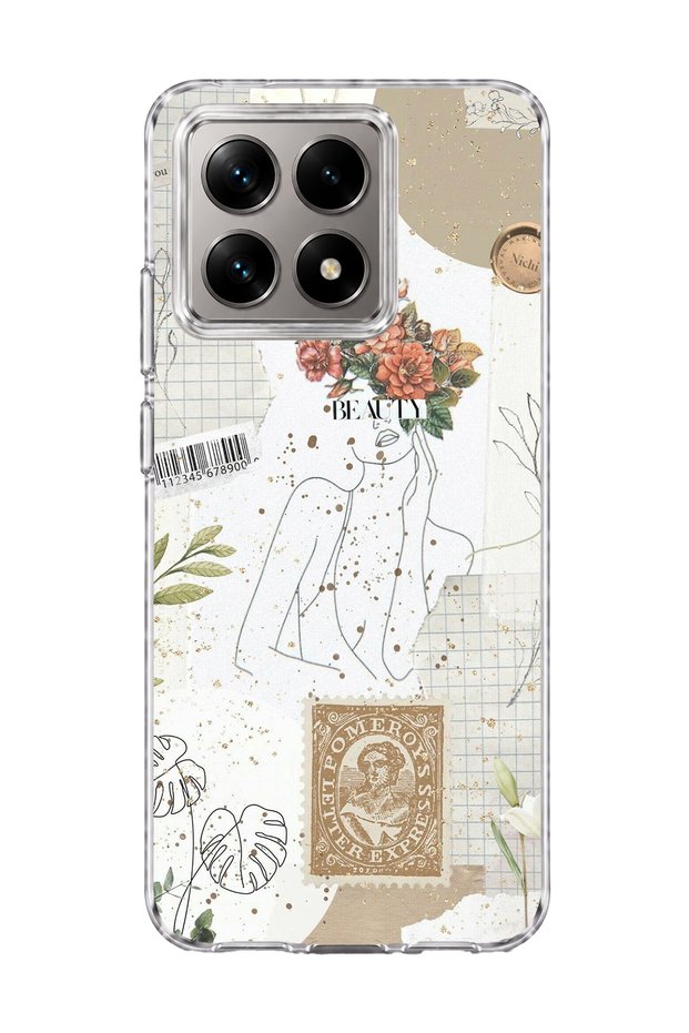 Mi 14t Compatible Flower Headed Woman Collage Printed Transparent Phone Case