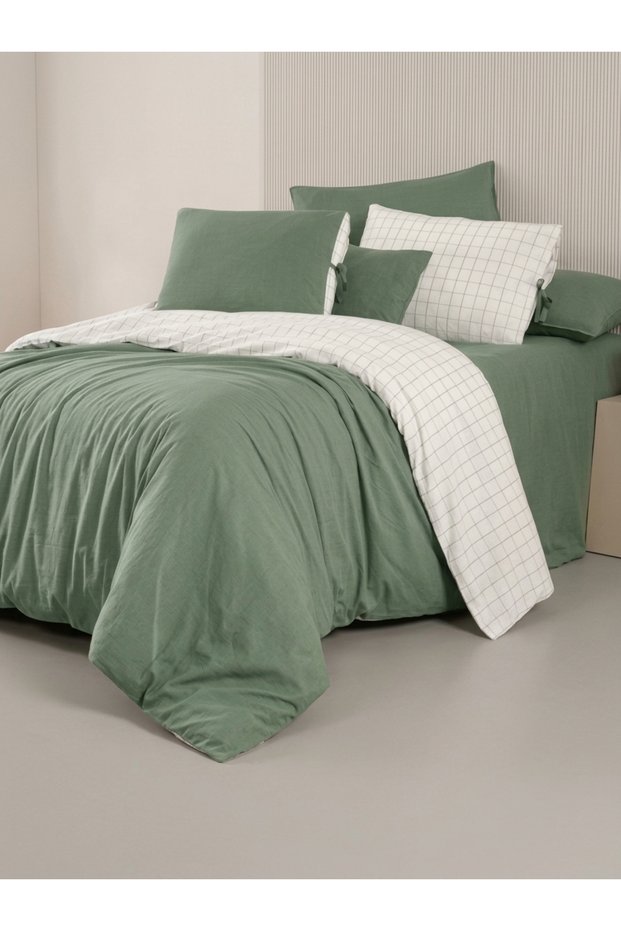 Bazaar Luka 100% Cotton Washable Double Duvet Cover Set - Green