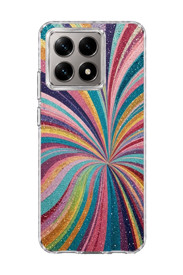 Mi 14t Compatible Glittery Colorful Beam Printed Transparent Phone Case