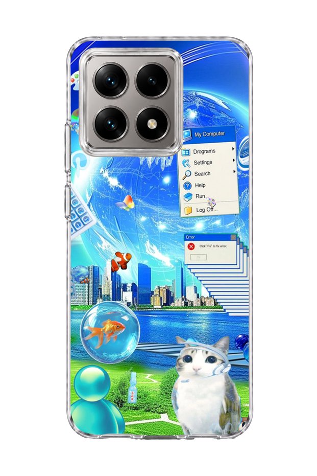 Mi 14t Compatible Jellyfish and Cat Printed Transparent Phone Case