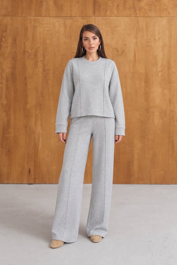 Women's Alora Selanik Fabric Top and Bottom Set with Grass Stitching Detail and Wide-Leg Pants