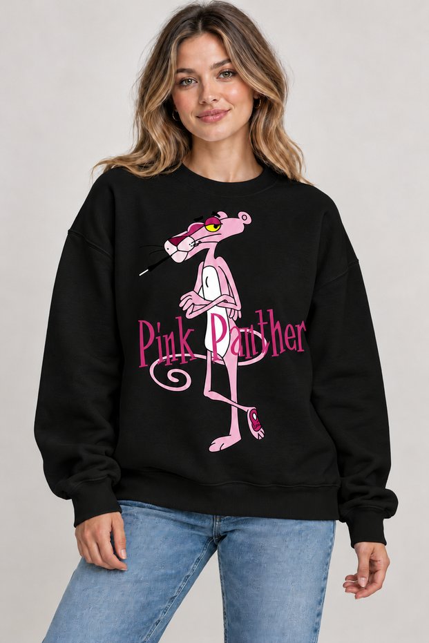 Pink Panther Character Printed Unisex Oversize Sweatshirt – Crew Neck Casual Sweatshirt