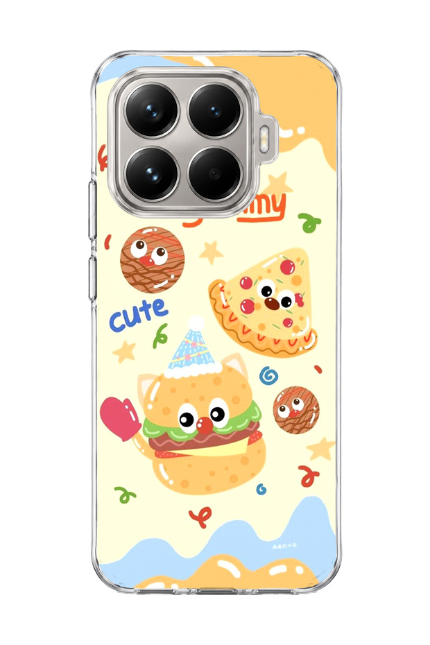 Mi 15t Pro Compatible Cute Hamburger Pizza Printed Transparent Phone Case