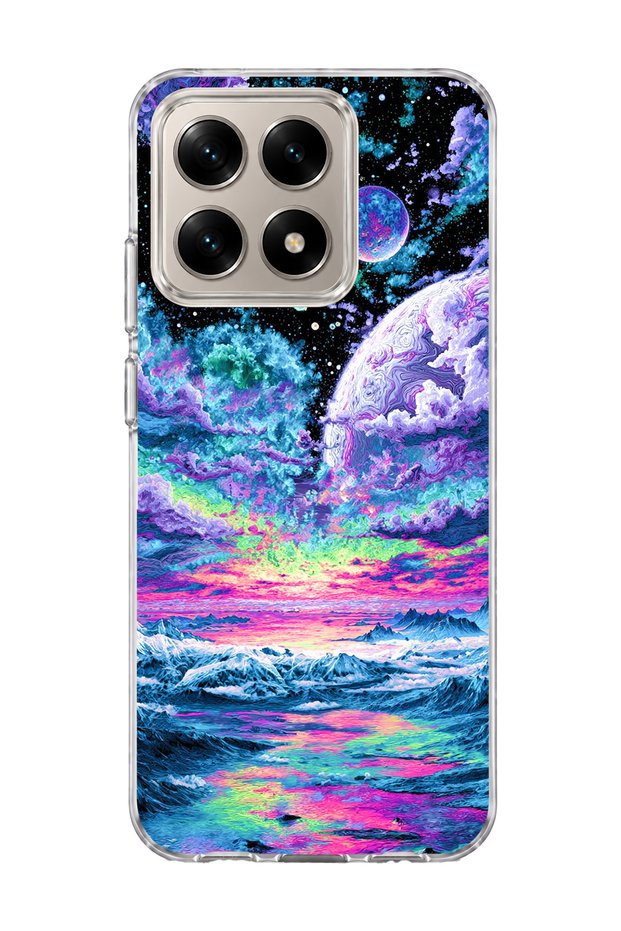 Mi 15t Compatible Purple Planet Ocean Printed Transparent Phone Case
