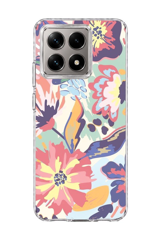 Mi 14t Compatible Abstract Pastel Flower Printed Transparent Phone Case