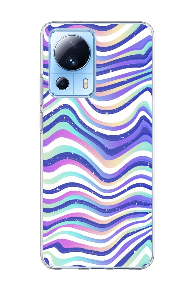 Mi 13 Lite Compatible Purple Blue Wavy Line Printed Transparent Phone Case