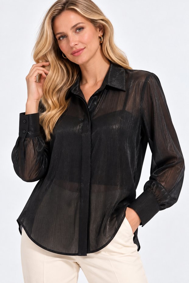 Chiffon Hidden Fat Button Detailed Shirt