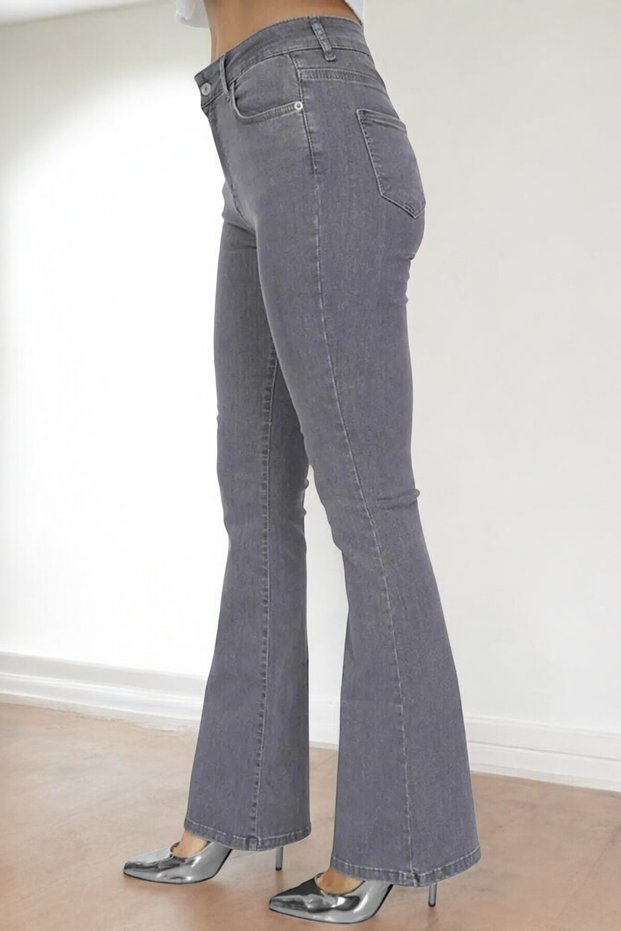 Gray Flexible Lycra Women's Denim Flare Pants