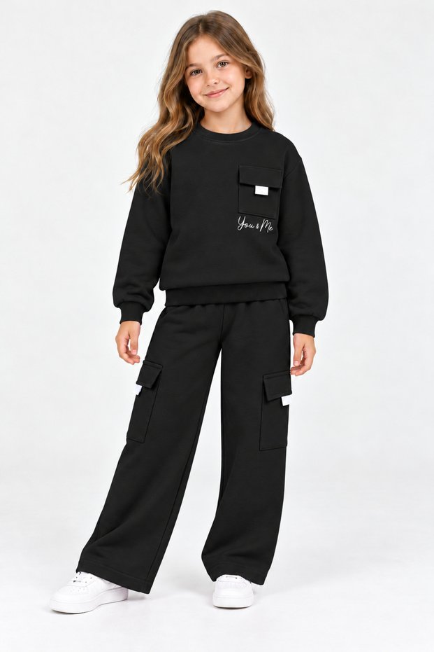 32810-26 Girl's You & Me Printed Sweatshirt and Wide-Leg Pants with Cargo Pockets 2-Piece Set 7-10 Years Old