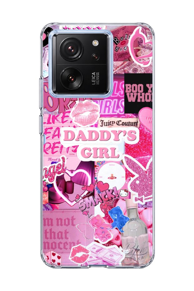Mi 13t Pro Compatible Pink Lip Heart Printed Transparent Phone Case