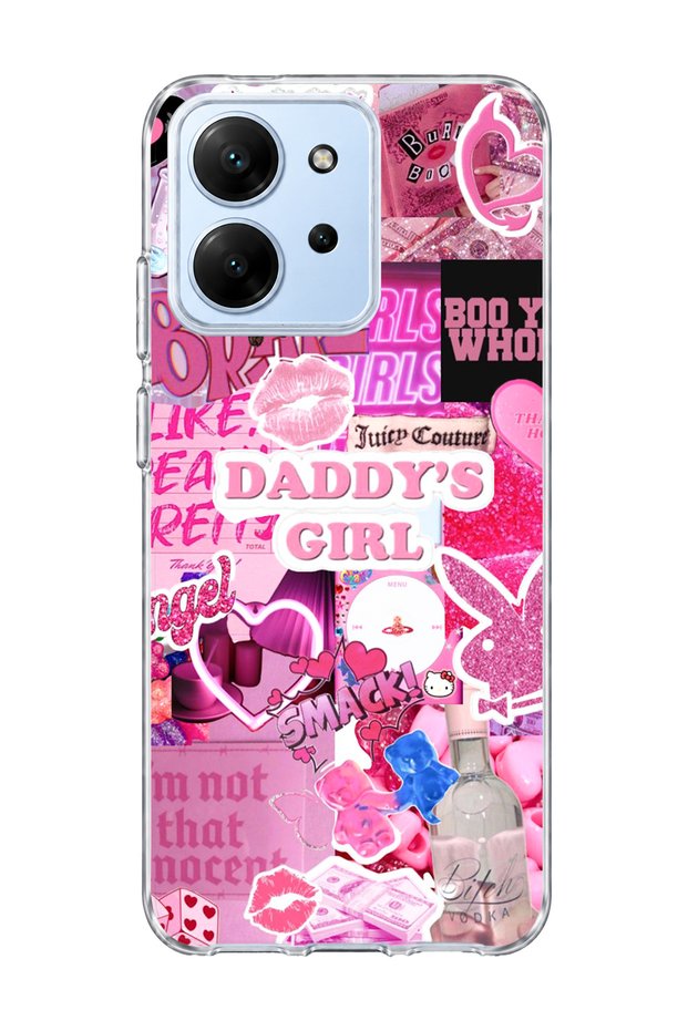 Redmi 15C Compatible Pink Lip Heart Printed Transparent Phone Case