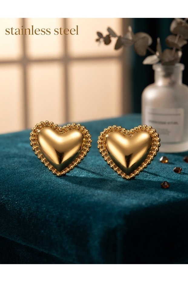 Gold Color Zara Model Heart Steel Earrings