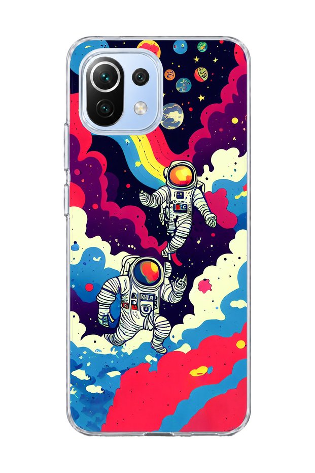 Mi 11 Lite Compatible Astronaut and Rainbow Printed Transparent Phone Case