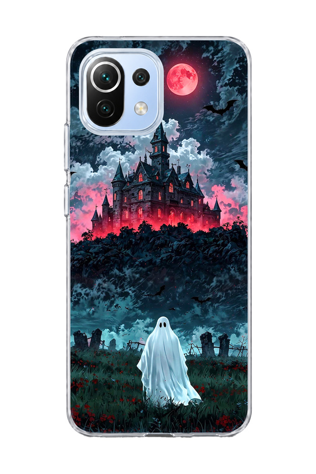 حافظة هاتف شفافة مطبوعة عليها شعار Ghost Haunted Castle متوافقة مع هاتف Mi 11 Lite
