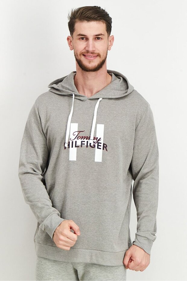 Men Hoodie Graphic Long Sleeves Loungewear, Grey