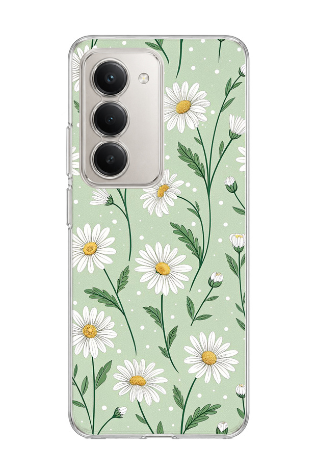 Redmi 15 Compatible Daisy Green Printed Transparent Phone Case